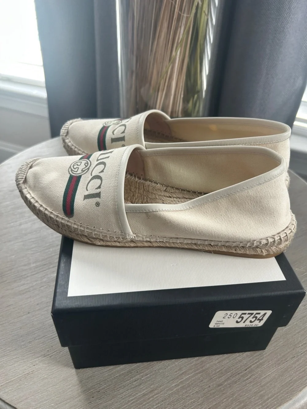 Gucci Cream Canvas Espadrilles with Green and Red Web - Picture 5 of 8